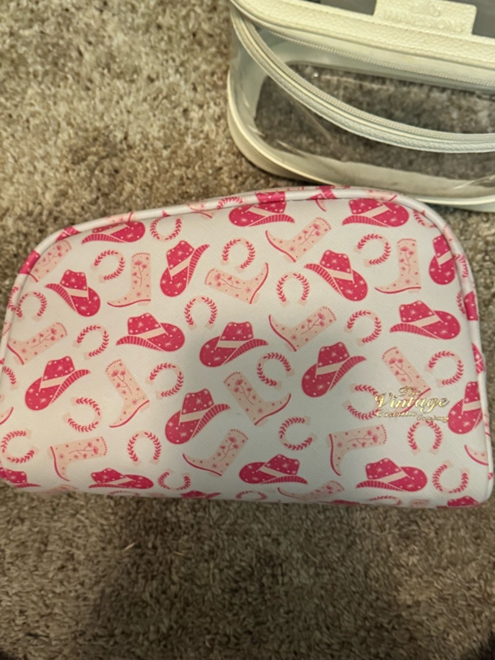 Pink Cowboy Boot Print Cosmetic Pouch